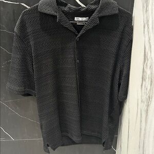 Zara black Textured Knit Polo